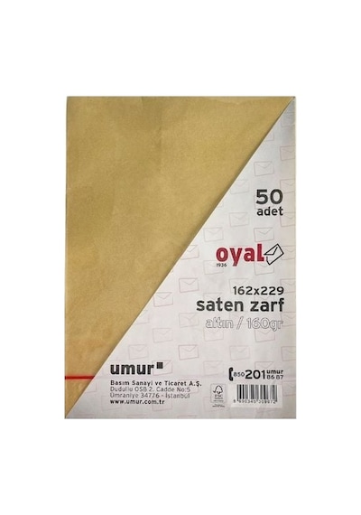 Oyal 08480 162 X 229 160 Gr 50'lı Altın Saten Zarf