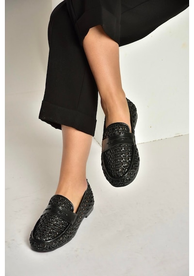 Fox Shoes Y267283309 Siyah File Görünümlü Günlük Kadın Babet Siyah