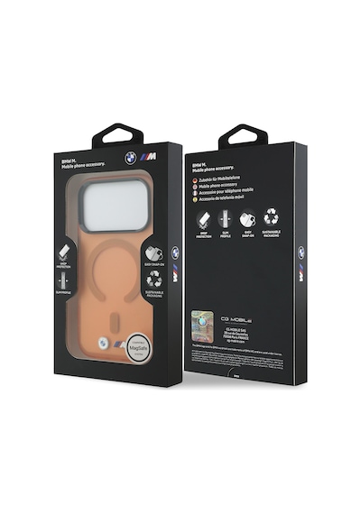 Apple Uyumlu iPhone 18 Pro Uyumlu Kılıf Bmw Lisanslı M-safe Özellikli Metal Buton Buzlu Iml Baskılı Kapak Turuncu