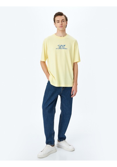 Koton Arkası Baskılı Kısa Kollu Viskon Karışımlı Bisiklet Yaka Oversize Tişört Sarı 5sam10127hk Sari Sarı Koton Arkası Baskılı Kısa Kollu Viskon Karışımlı Bisiklet Yaka Oversize Tişört Sarı 5sam10127hk Sari Sarı