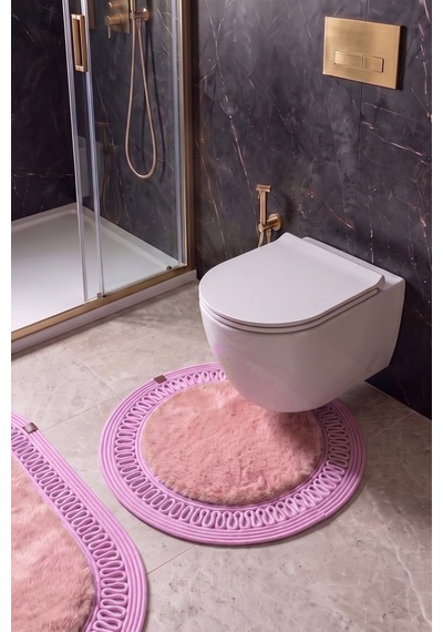 Banyo Paspası Takımı 60x100+60x60 Cm İç Trikot Pembe & Pembe
