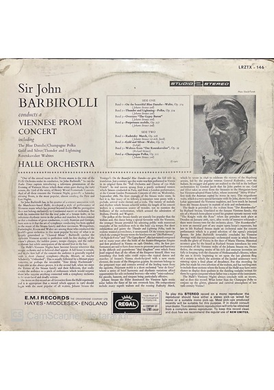 Sir John Barbirolli Viennese Prom Concert Halle Orchestra Lp Klas