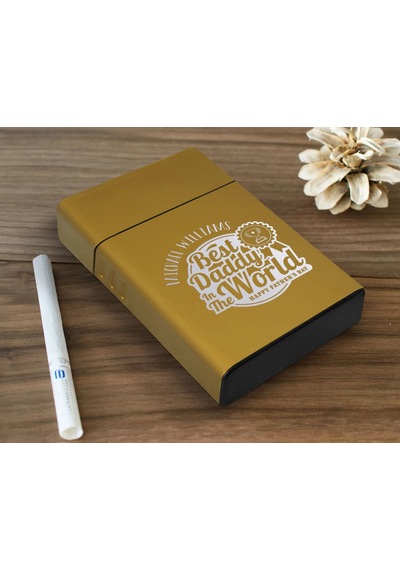 Bk Gift Kişiye Özel İsimli Babalar Günü Tasarımlı Sarı Metal Sigara Kutusu