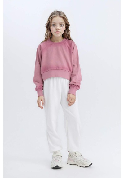 Defacto Relax Fit Bisiklet Yaka Crop Basic Düz Sweatshirt Kız Çocuk D6994A824WN Bordo