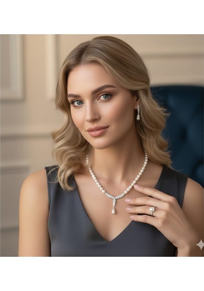 925 Ayar Papatya Silver Gerçek Kültür İncisi Set.rose.gold.rodaj Gümüş