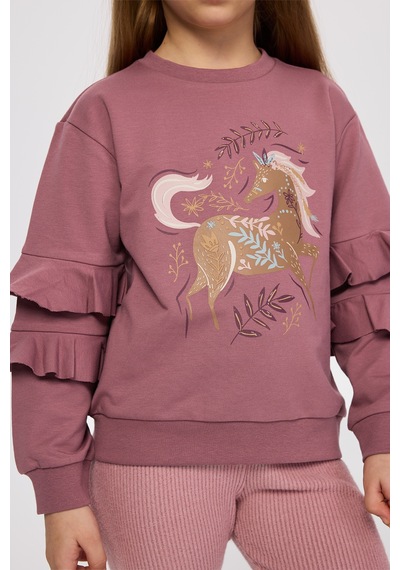 Panço Kız Çocuk Sweatshirt Ekru Mürdüm