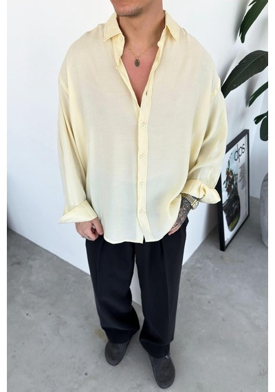 Krem Basic Oversize Modal Gömlek Krem