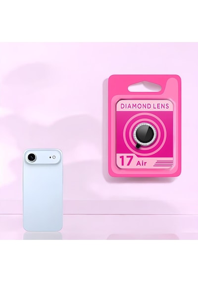 İphone 17 Air Uyumlu Premium Kalite Parmak İzi Tutmaz Renkli Taşlı Kamera Lens Koruyucu Mavi