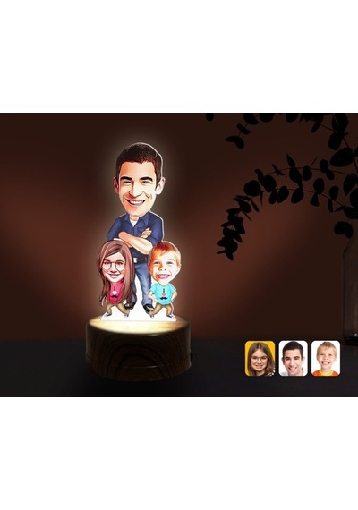 Kişiye Özel Baba Kız Oğul Karikatürlü Dekoratif 3D Biblo Led Işık