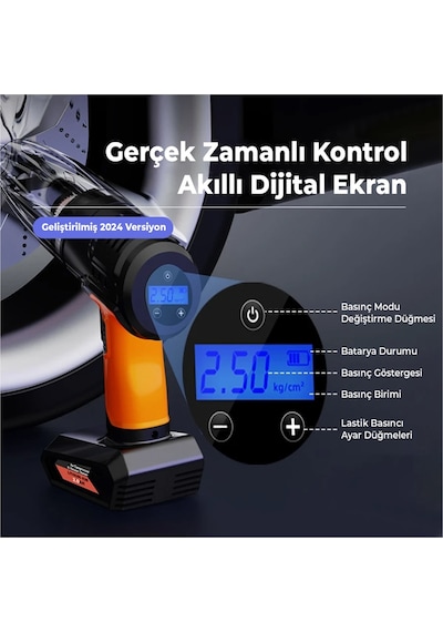 Mega Oto Market Şarjlı Çok Fonksiyonlu Oto El Süpürgesi Ve Taşınabilir Lastik Hava Kompresörü Pompası