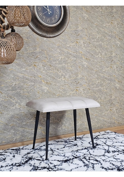 Zafir Siyah Sivriltmel Ayaklı 60 Cm Puf Bench - Puf - Bench - Oturak - Mutfak Oturağı - Antre Oturağı Krem