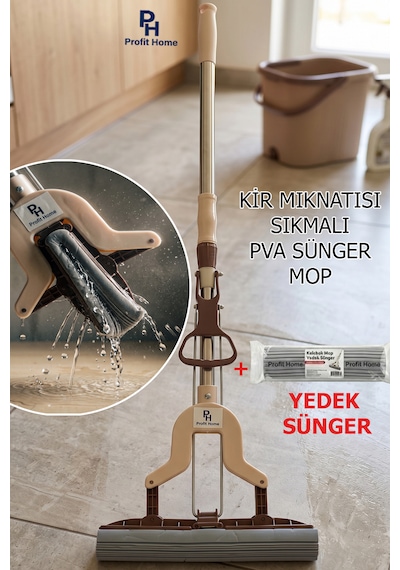 Kıl Tüy Toz Kir Mıknatısı Pva Süngerli, Kendinden Sıkmalı Kelebek Mop Sünger Mop Temizlik Seti Yedek Başlık