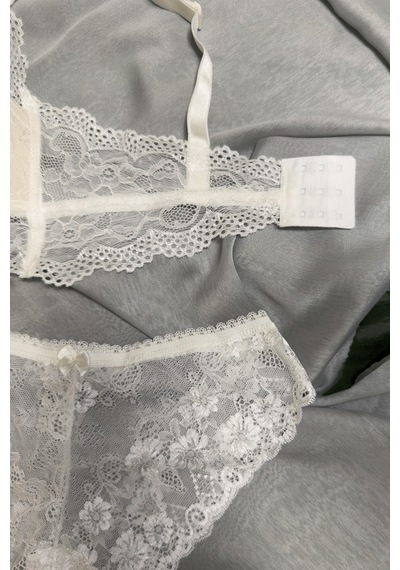 Kadın Üçgen Dantel Bralet Desteksiz Sütyen Takım Ekru