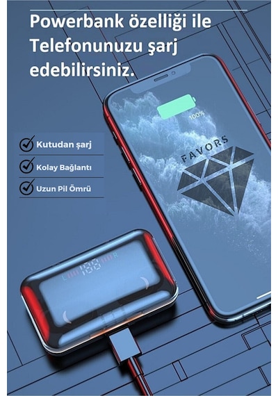 Favors Mi Pods Powerbank Özellikli Bluetooth Kulak İçi Kulaklık