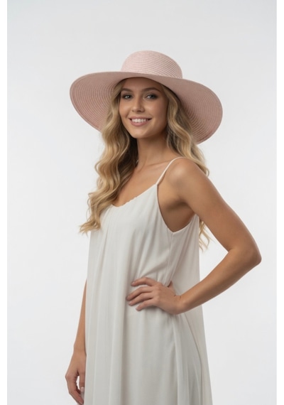Mollycrush Kadın Hediyelik Yazlık Toz Pembe Fötr Şapka Plaj Ve Günlük Kullanıma Uygun Model Toz Pembe