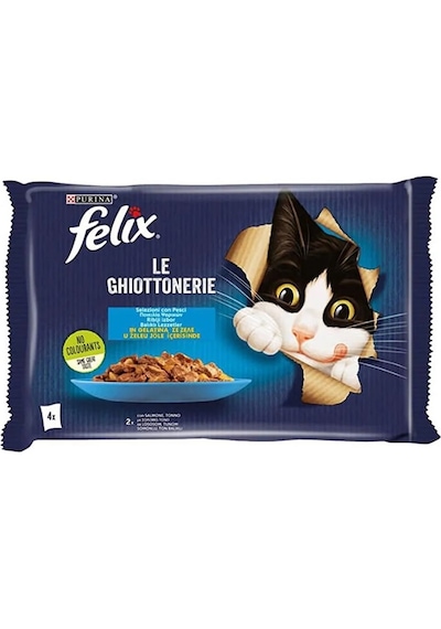 Purina Felix Multipack Somonlu ve Ton Balıklı Yetişkin Kedi Maması 8'li 4 x 85 G