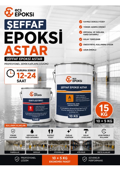 Ecs Şeffaf Epoksi Astar 10+5 Kg Zemin Astarı Beton Seramik Şap İçin Profesyonel Epoksi Astar 15 L