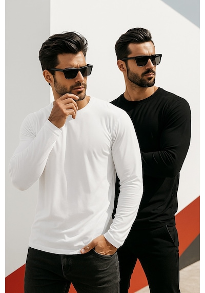 Rich Erkek Siyah-beyaz 2'li Paket Basic Uzun Kollu Body Siyah - Beyaz