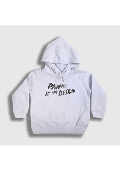 Presmono Unisex Çocuk Brush Panic At The Disco Kapüşonlu Sweatshirt Beyaz