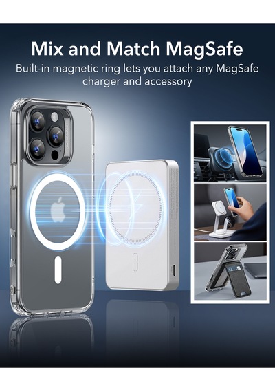Esr Apple Uyumlu iPhone 16 Pro Halolock Magsafe Classic Hybrid Silikon Kılıf Buzlu Şeffaf + Ekran Koruyucu Set Buzlu Şeffaf