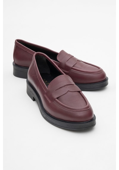 Luvishoes Pline Bordo Cilt Hakiki Deri Kadın Loafer Ayakkabı