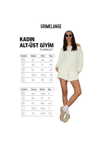 Grimelange Punnuet Kadın Organik Pamuklu Kayık Yaka Beli Lastikli Çift Cepli Relaxed Ekru Alt-üst Ta ekru