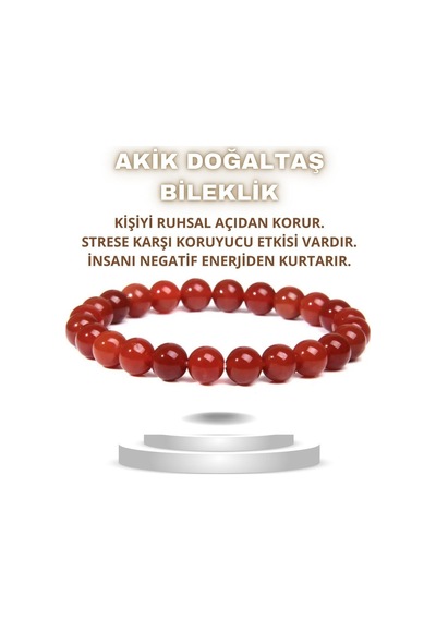 Akik Kırmızı Doğal Taş Bileklik Nazara Karşı Koruma 8 Mm % 100 Gerçek Çok Renkli