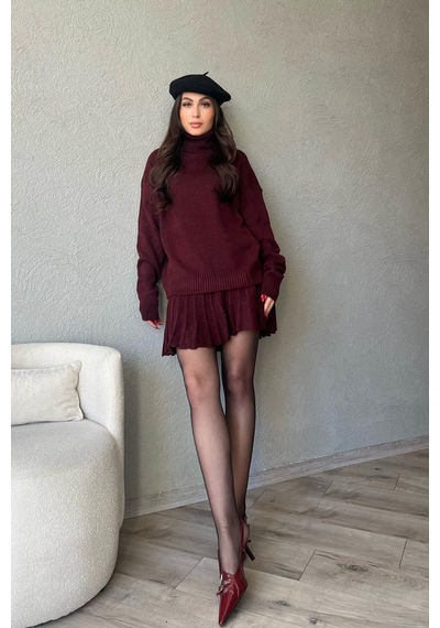 Meecy Kadın Triko Kazak Etek Mirana Takım Bordo Bordo