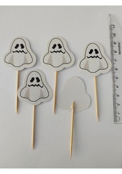 30 Adet Dekoratif Karton Hayalet Cadılar Bayramı Kürdanı 6,5 Cm - Halloween