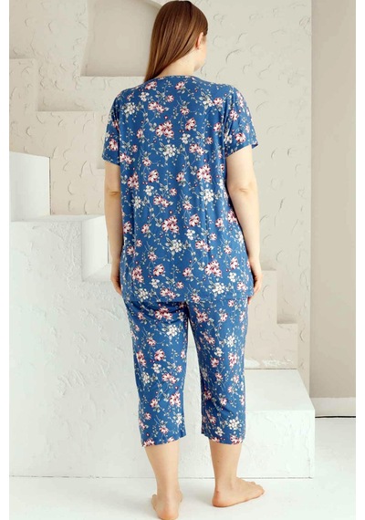 Alimer Kadın İndigo Büyük Beden Bermuda Pijama Takm Edy2735b-i İndigo