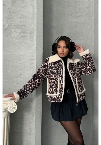 Verymoda Leopar Desenli Peluş Mont F1814 Leopar D2