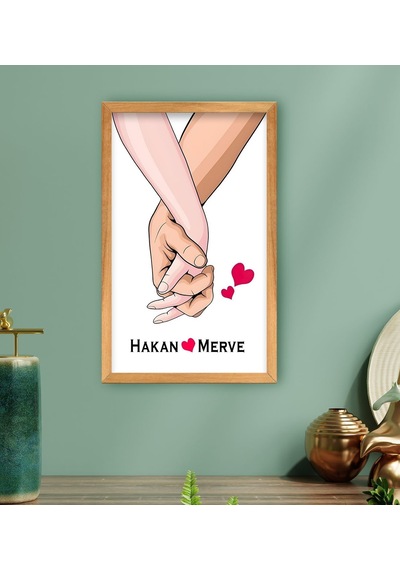 Bk Gift Kişiye Özel Sevgili El Ele Tasarımlı Ahşap Çerçeveli Tablo-3 40x25cm, Sevgililer Günü, Sevgiliye Hediye Kobitmeyencom33702 Bk Gift