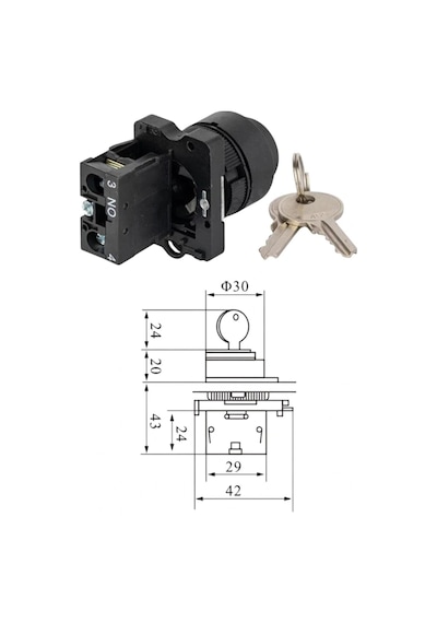 Lay5-eg21 22mm Anahtarlı Switch Kalıcı 0-1 1no