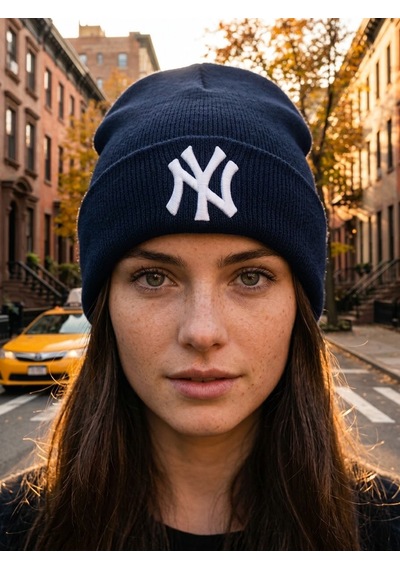 Hamze Ny New York Nakışlı Unisex Pamuklu Akrilik Kışlık Bere Lacivert