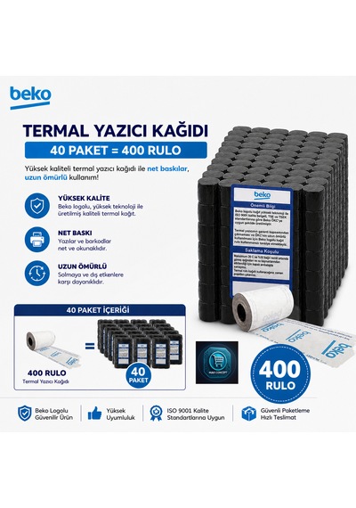 X30 Tr - 300 Tr - 220 Tr - 400 Tr Yazarkasa Termal Pos Rulosu 40 Paket - 400 Adet