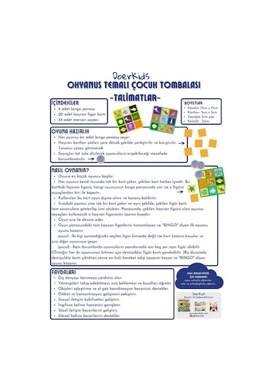 DoerKids Okyanus Temalı Çocuk Tombalası - Ocean Bingo