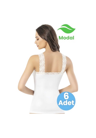 Tezzgelsin Kadın 6'lı Dantel Askı Detaylı Modal Atlet Beyaz