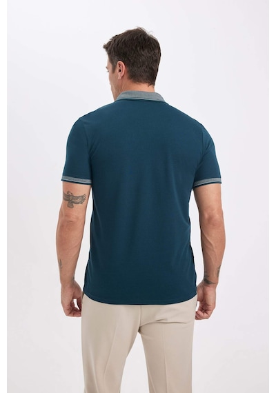 Defacto Slim Fit Dar Kesim Polo Yaka Kısa Kollu Pamuklu Tişört D0033AXNS Yeşil