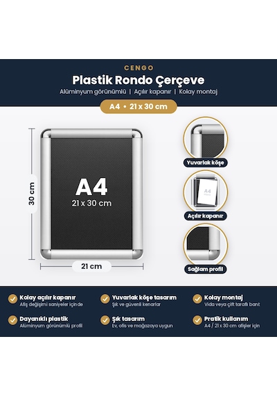 A4 Plastik 21x30 Rondo Çerçeve 21 x 30