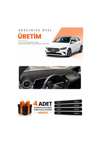 Mercedes W247 B180 B Class 2019-2022 Uyumlu Torpido Koruma Örtüsü Oto Kılıfı - Siyah Bej