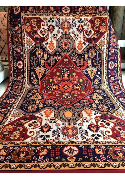 Dekoratif Yıkanabilir Halı Yeni Nesil Kaymaz Taban Salon Halısı Göbekli Çok Renkli Renkli