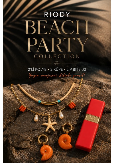 Riody Beach Party Collection Yaz Kombin Seti 2'li Kolye 2 Küpe D&g Lip Bite 03 Fizzy Coral Turuncu