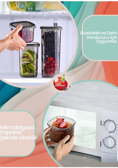 KitchenLife 24'lü Etiketli Modernity Kare Erzak Saklama Kabı Seti 1750ml X6 - 1200ml X6 - 450ml X12 Baharatlık
