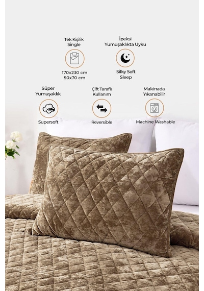 Evlen Home Kapitone Kadife Yatak Örtüsü Seti Tek Kişilik Supersoft Yumuşak Elyaf Dolgulu 2 Parça