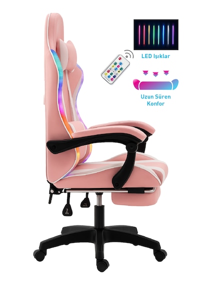 Fashcolle Pink Star Işıklı - Masaj Özellikli Oyuncu Koltuğu Pembe-beyaz