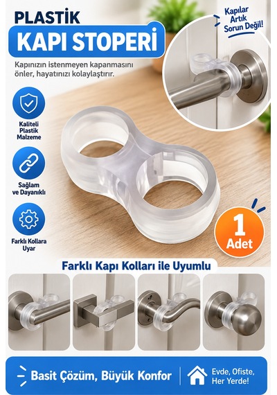 Şeffaf Plastik Kapı Stoperi Kapı Kolu Sabitleyici Koruyucu Aparat Tüm Kapı Kollarıyla Uyumlu 1 Adet