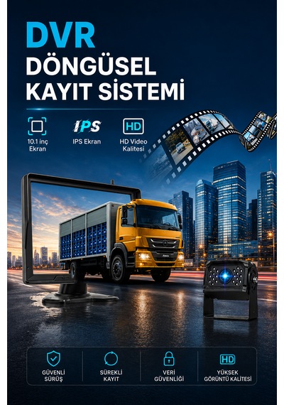 10'' Inç Monitörlü 4 Kameralı Tır Kamyon Otobüs Servis İçin Kablosuz Araç Seti