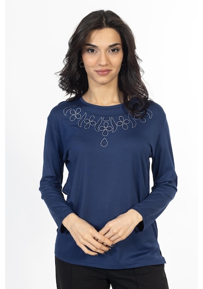 Mutlu City Yeni Model Taş İşlemeli Yuvarlak Yaka Likralı Anne Penye Bluz 6435-indigo İndigo Mutlu City Yeni Model Taş İşlemeli Yuvarlak Yaka Likralı Anne Penye Bluz 6435-indigo İndigo