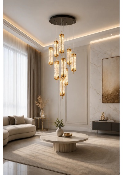 Modern Premium Silindir Sarkıt Avize Gold Siyah Kasa Lüks Salon Aydınlatma 150w