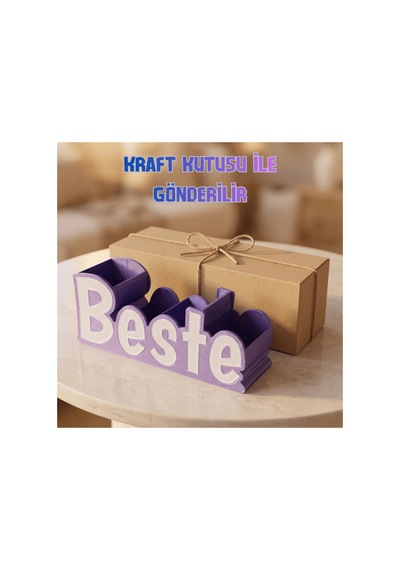 Silk Mor & Beyaz Kişiye Özel İsimli Kalemlik 3d Baskı Diğer